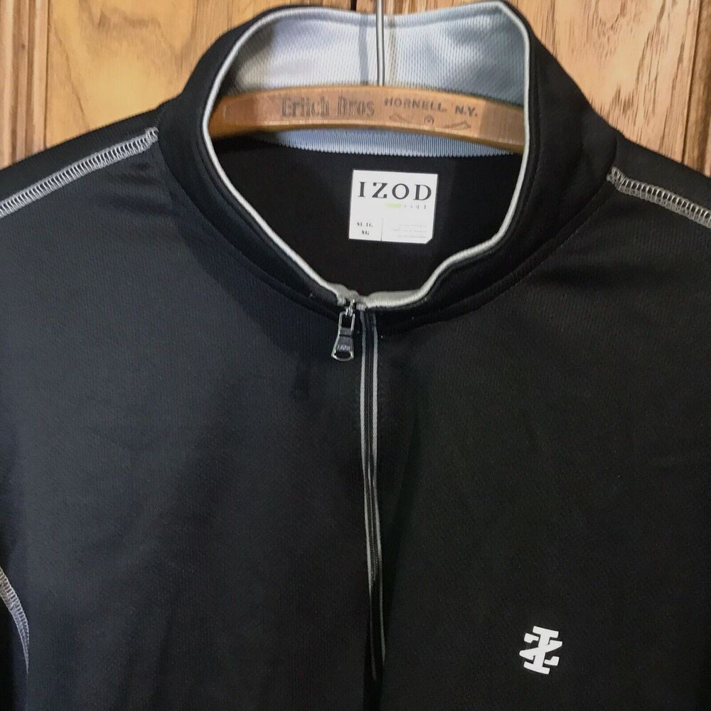 New IZOD Golf Quarter Zip Mock Neck Mens Size XL Black Long Sleeve Sun Control